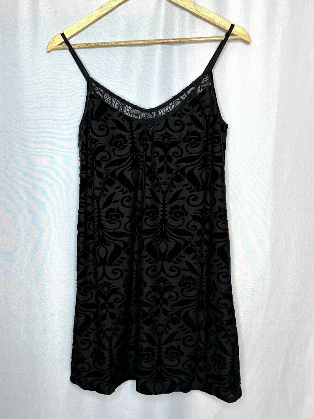 As U Wish Raised Velvet Floral Lace Trim Slip Dress, Size Large Coquette Fairy